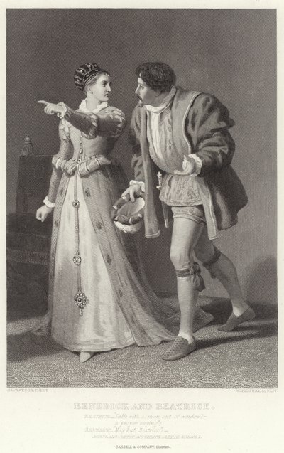 Benedick und Beatrice, Viel Lärm um nichts, Akt IV, Szene I von James Dawson Watson